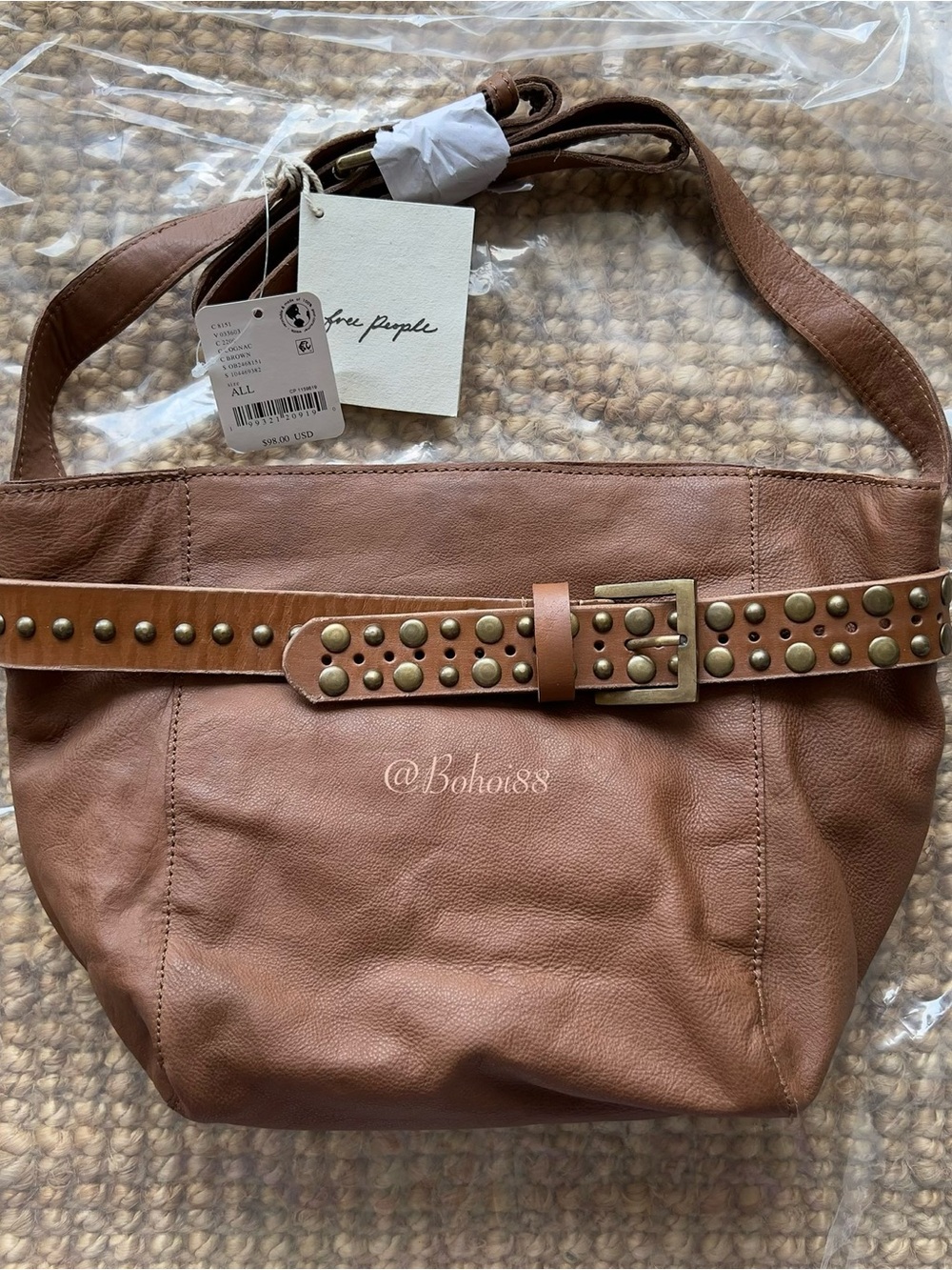 NWT Free People Embellished Belt Bucket Crossbody Bag Leather Studded - Picture 11 of 14